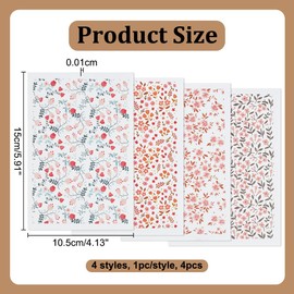 PH PandaHall Clay Transfer Paper 4 Styles 10 x 15 cm Flowers Transfer Paper Transfer Sticker Flower Motifs for Clay DIY Earrings Hair Clips Jewellery Making