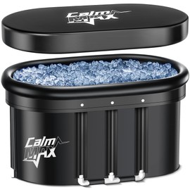 CalmMax Oval Ice Bath 2.0 with Inflatable Neck Rest Ring for Athletes XL Portable Cold Plunge Tub for Cold Water Therapy Ice Baths at Home - 101 Gal Capacity（IB003), Black