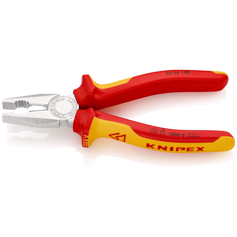 Knipex Combination Pliers chrome-plated, insulated with multi-component grips, VDE-tested 180