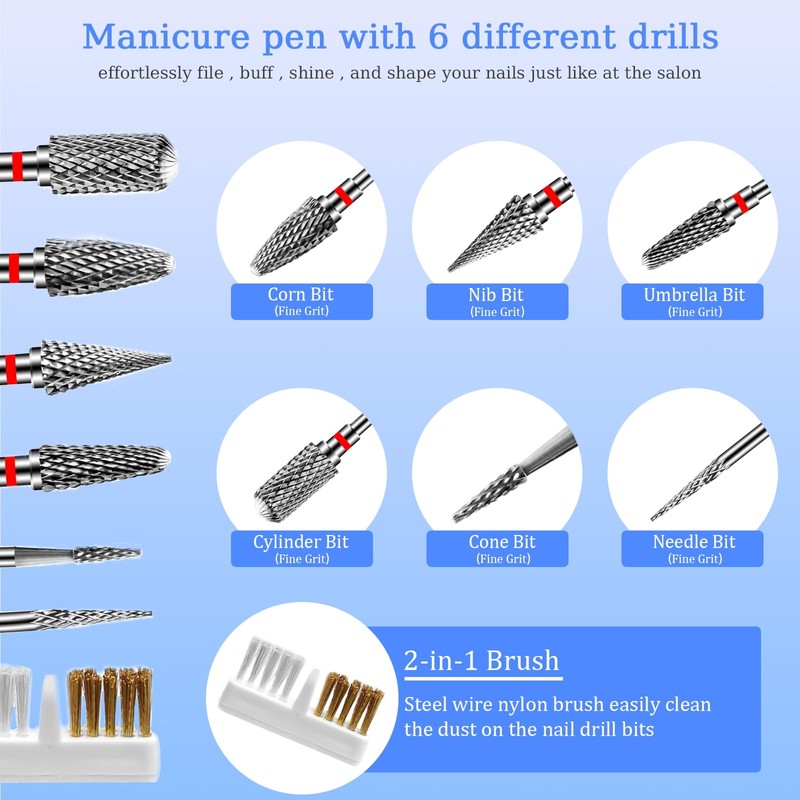 Nail Drill Bits, 6 Pieces Nail Drill Set, Nail Cutter
