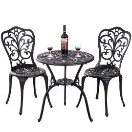 Withniture 3 Piece Bistro Patio Set Cast Aluminum Bistro Table and Chairs Set 2 for Garden