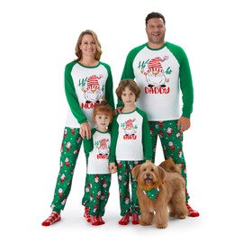 PATPAT Matching Christmas Pjs For Family Green White Elf Long Sleeve Holiday Sleepwear Mommy and Me Christmas Pajamas Mommy Daddy Baby Christmas Outfits Couples Adult Christmas Pajamas for Women L