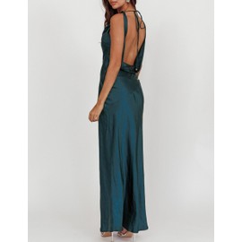 Satin Cowl Neck Sleeveless Backless Maxi Wedding Guest Dress Silk Open Back Tie Back Prom Formal Dresses for Women 2025 Deepgreen