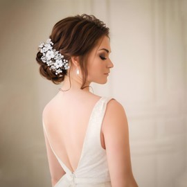 Lollanda Bride Flower Hair for Wedding, Bridal Hair Rhinestone, Silver Hair Pins Wedding (Silvery)