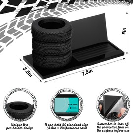 Sherr Tire Shaped Pen Holder Business Card Tire Shape Arylic Stationery Set Automotive Business Card and Car Salesman Pen Holder Office Desk Organizer for Men Cool Mechanics Gifts Car Lover(Clear)