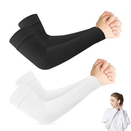 2 Pairs of Arm Sleeve Gaming, Arm Warmers, Volleyball Women's Arm Warmers, Anti-UV Arm Warmers, for Volleyball, Cycling, Basketball, Running, Outdoor Work, Gaming (Black and White), White