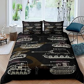 Homewish Tank Comforter Cover War Theme Duvet Cover Soldier Dirt Bike Camouflage Army Acting Quilt Cover For Kid Boy Teen Men Decorative 2 Pieces Bedding Set With 1 Pillow Sham Single Size