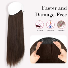 REECHO Invisible Wire Hair Extensions with Transparent Headband Adjustable Size Removable Secure Clips in Straight Secret Hairpiece for Women (14 Inch (Pack of 1), Dark Chocolate Brown)