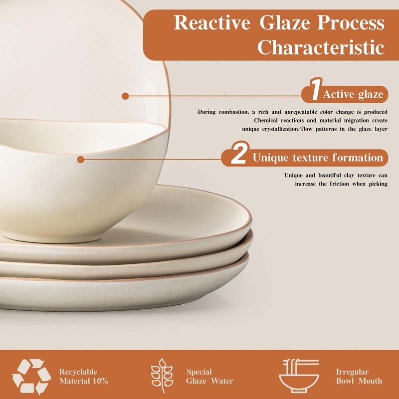 Dafuceramic Stoneware Dinnerware Set for 4, 12 Piece Plates and