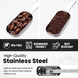 Stainless Steel Measuring Spoons Set of 6, Rectangular Metal Measuring Spoons for Dry & Liquid Ingredients, Compact Spoons Design for Narrow Spice Jars, Kitchen Gadgets for Baking & Cooking