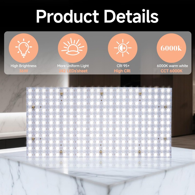 Jeogejin 4PCS Soft LED Backlight Sheet 24V 36W 6000K White,Single