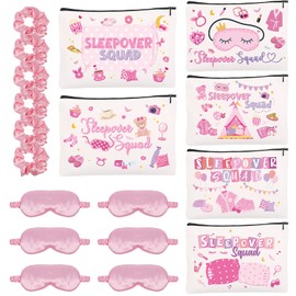 Luvsweets Sleepover Party Supplies for Girls, 18Pcs Sleepover Party Favors with Satin Eye Mask, Hair Scrunchies, Sleepover Squad Makeup Bags, Slumber Spa Pajama Party Supplies