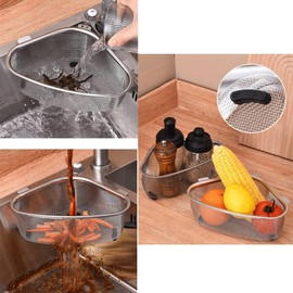 KitchenFood Catcher Strainer for Kitchen Waste Sink Triangle Tri-Holder Filter, Sink Strainer, Multifunction Saddle Leftover Mesh Stainless Steel Strainer