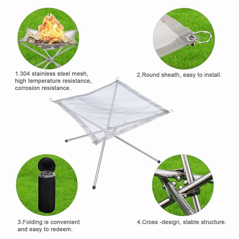 Portable Fire Pit Folding Camping Fire Pit - Stainless Steel