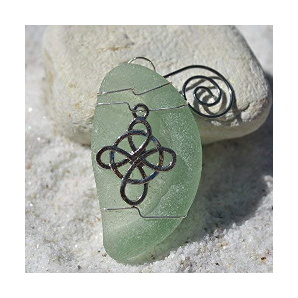 Custom Surf Tumbled Sea Glass Ornament with a Silver Celtic