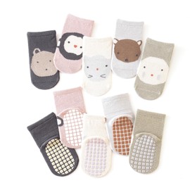 Non Slip Kids Toddler Floor Socks with Gripper 5 Pairs Soft Cotton Crew Socks for Baby Unisex Ankle Anti-Slip Socks for 0-5 Year Girl Boy