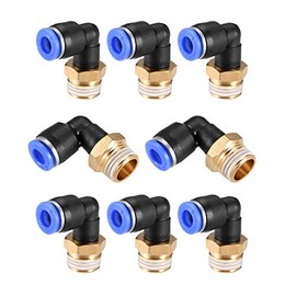 sourcing map Push to Connect Tube Fitting Male Elbow 6mm Tube OD x G1/4" Thread Pneumatic Air Push Fit Lock Fitting Blue 8pcs