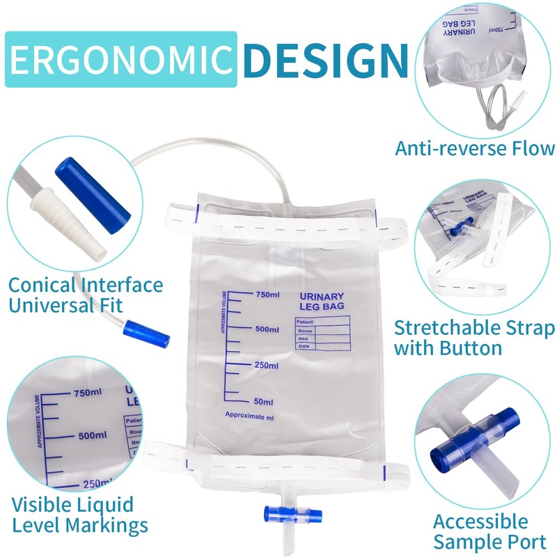 10 Pack Leg Urinary Drainage Bags with Cloth Straps, Anti-Reflux