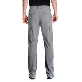 clothin Men's Elastic-Waist Travel Pant Stretchy Lightweight Pant Multi-Pockets Quick Dry Breathable(Light Grey XL-30)