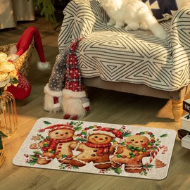 Baccessor Christmas Candy Gingerbread Man Doormat,Merry Christmas Xmas Winter Non-Slip Front Entrance Floor Porch Welcome Door Mat Indoor Outdoor Outside Holiday Decor 17x29 Inch