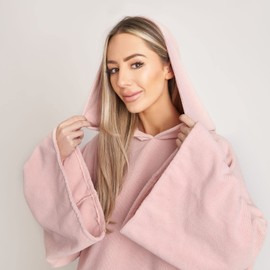 Brentfords Towel Poncho Adult Hooded Large Bath Swimming Surf Beach Absorbent Microfiber Changing Robe for Women Girls Quick Dry, Blush Pink
