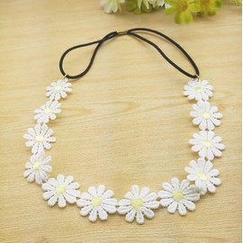 Galepromot White Daisy Flower Headband Sunflower Hippies Crown Hair Wreath Bohemian Floral Headpiece for Spring Tourism Wedding Festivals Party and Celebration Hair Clips