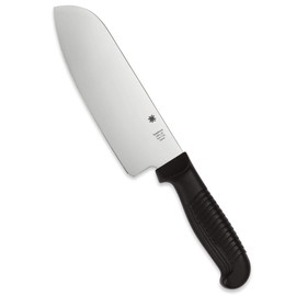 Spyderco Santoku Kitchen Knife with 6.8" MBS-26 Stainless Steel Blade with Durable Black Polypropylene Handle - PlainEdge - K08PBK
