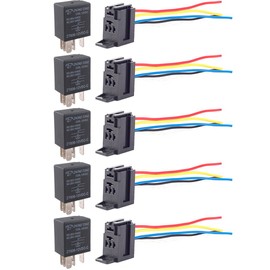 ESUPPORT Car Heavy Duty Relay Switch 12V 30A SPDT 5Pin Wire Socket Plug Harness Waterproof Electrical Automotive Pack of 5