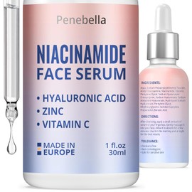 Niacinamide Serum with Vitamin C, Zinc - Pore Minimizer, Uneven Skin Tone Treatment - Hyaluronic Acid Serum - Brightening and Moisturizing - Made in Europe