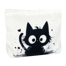 Ksriylm Cute Makeup Pouch for Women Animal Small Make Up Bag for Purse Zipper Initial Cosmetic Bags Pouches for Purse Aesthetic Travel Toiletrybags Gift,Black Kitten Cat