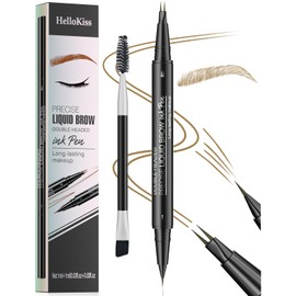 Eyebrow Pen - Eyebrow Pencil, Brow Pencil 2-in-1 Dual-Ended Microblading Eyebrow Pencil with Micro-Fork-Tip & Precise Brush-Tip Crease Natural Hair-Like Brows, Last All-Day (01 Light Brown)