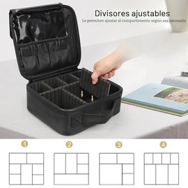 Relavel - Estuche de maquillaje para viajes, organizador portátil para estilistas, con separadores ajustables para cosméticos, brochas, artículos de a