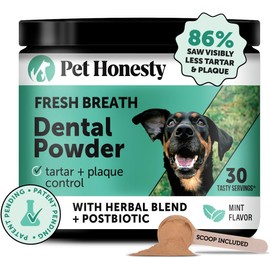 Pet Honesty Dog Breath Freshener Dental Powder for Teeth Cleaning Plaque Off, Dental Care for Dogs, Tartar Remover for Teeth with Natural Herbal Blend + Postbiotics (Mint - 30 Servings)