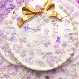 100 Pcs 3D Resin Nail Charms Butterfly Nail Charms Mixed Shape Flower Moon Bow Design Nail Charm Rhinestones Pearls Charms for Nail Art DIY Nail Accessories Nail Supplies Decoration for Women Girls