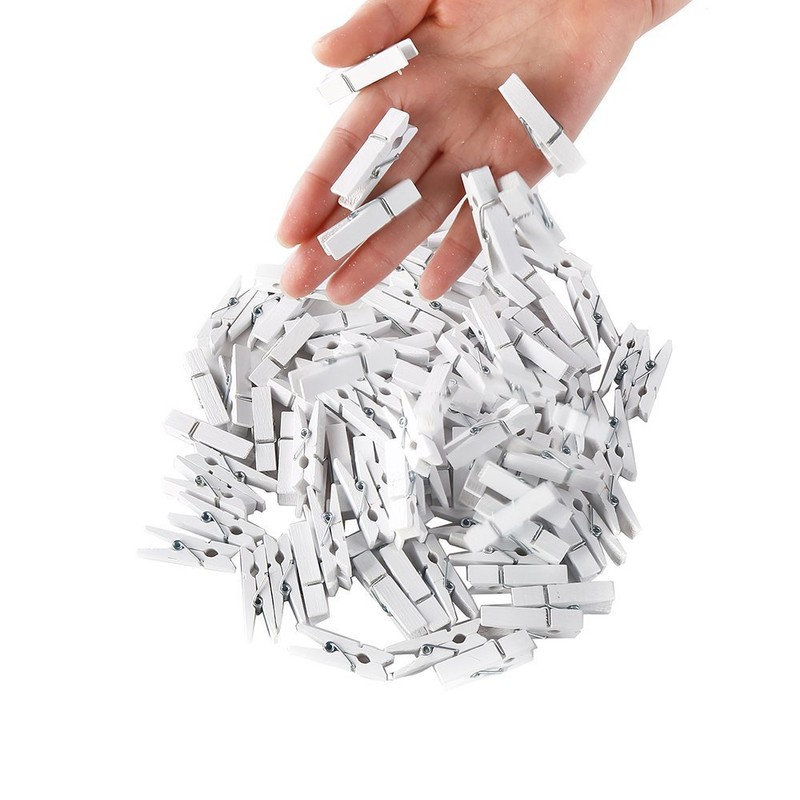 DECORA 100 x White Wooden Mini Clothes Pegs 3.5cm