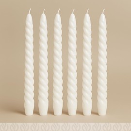 Set De 6 Velas Largas De Espiral de 23 Cm Sin Aroma, Decorativas Elegantes Para Eventos y Decoracion de Hogar Duracion de 12-15 Horas, Velas de Parafina de Alta Calidad (BLANCO)