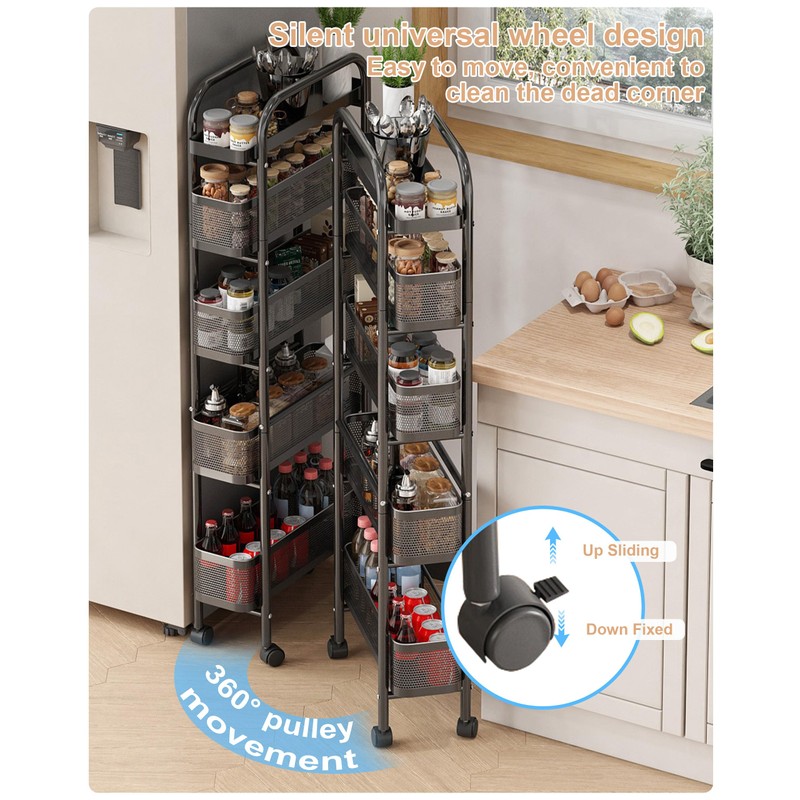 UMDONX Slim Storage Cart 5 Tier with Pull Out Basket