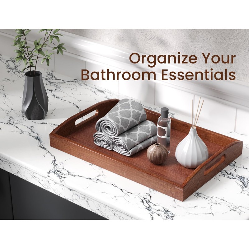 Danfoxer Bamboo Set of 2 Serving Tray with Handles,Large &