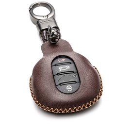Vitodeco Genuine Leather Smart Key Fob Case Cover Compatible with Mini Cooper, Clubman, Hardtop, Convertible, Countryman 2014 - 2024 (3 or 4 Buttons, Brown)