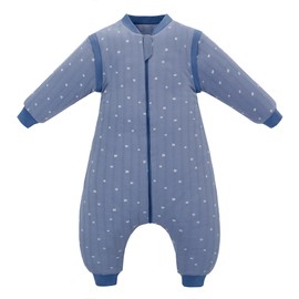 Baby Sleeping Bag with Legs, 2.5 TOG Portable Kids Blanket with Removable Long Sleeves, Unisex, 100% Cotton, Winter Toddler Sleeping Bag for Toddlers, grey