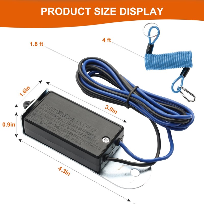Rnigs Trailer Breakaway Switch, 6ft Breakaway Coiled Cable with Electric