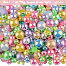 Kikonoke 75g Mix Resin Pearls Rhinestones Kit, 3-10mm Half Pearls and 2-6mm Flatback Rhinestones for Nail Art Decoration Shoes Clothes Tumblers Scrapbooking Craft DIY (Rainbow)