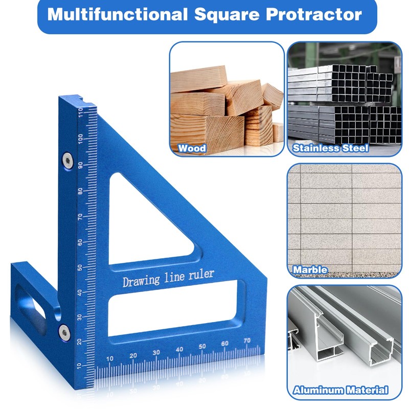 3D Woodworking Square Protractor,Triangle Ruler Scriber,45/90 Degree Carpenter Square Aluminum