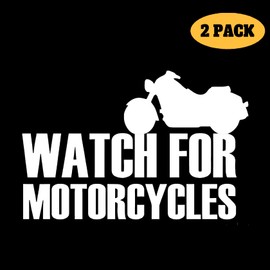 Watch for Motorcycles Vinyl Decal Motorcycle Safety Warning Sticker for Car, Truck, SUV, or Window 2Packs(white)