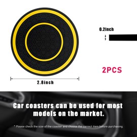 povtii 2 PCS Car Cup Holder Coasters, 2.75 Inch Diameter Dustproof Auto Cup Holder Insert Coaster, Universal Anti-Slip Drink Cup Mat for Most Vehicles, Interior Car Accessories (Yellow)