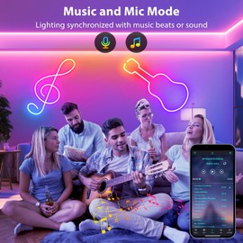 HOUHUI Neon Rope Lights, 32.8Ft RGB LED Neon Rope Lights with App, Remote, Music Sync, Flexible DIY LED Rope Light 24V LED Strip Lights Kit IP67 Waterproof for Bedroom Gaming Room Party Outdoor Decor