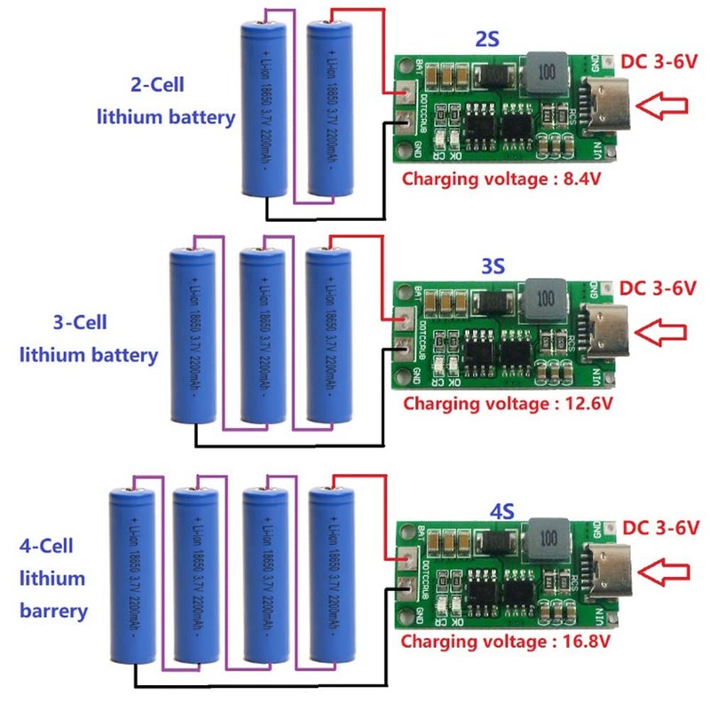 Adeept Type C BMS 2S 2A 18650 21700 3.7V Lithium