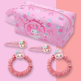 Cartoon Cosmetics Makeup Bag with 2 Hairpins and 2 Hair Ties Travel Bag Kawaii Hair Clips Hair Bands for Girls Women Hair Accessoaries