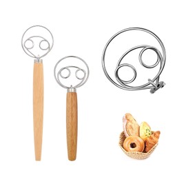 2 Stück Dänischer Teigbesen, aus Edelstahl, Schneebesen für Brotteig, holländischer Stil, manuelle Mischbatterie mit Holzgriff, Küchenutensilien zum Backen und Zubereiten von Brot