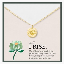 HOPE LOVE SHINE New Beginnings Gift for Women - Still I Rise New Beginnings Necklace, Jewelry 16+2", 14k Gold Plated Sterling Silver, Lotus Pendant